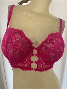 Adored by Adore Me Hot Pink Crochet Longline Bra